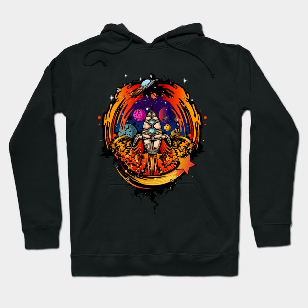 Blast Off Spaceship Hoodie by adamzworld